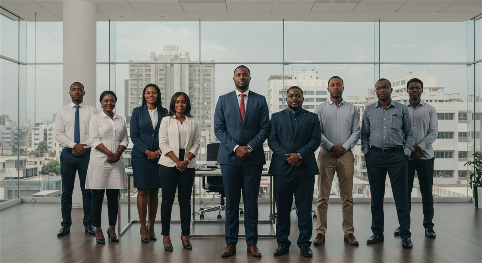 African professionals in discussion around a table in a bright Nairobi office