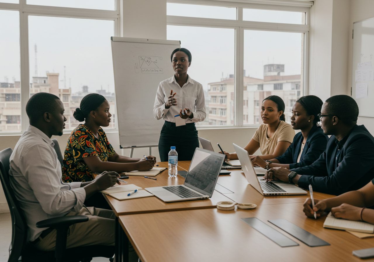 African professionals in an executive-education masterclass led by a facilitator